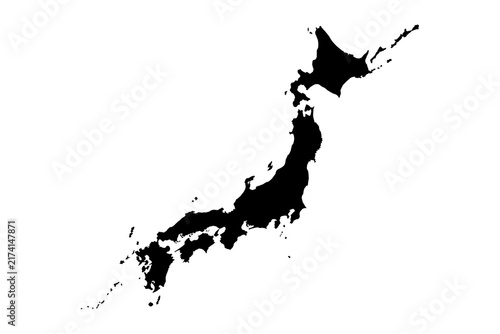 Foto Black silhouette map of Japan showing the Japanese archipelago and major islands, isolated on a clean white background