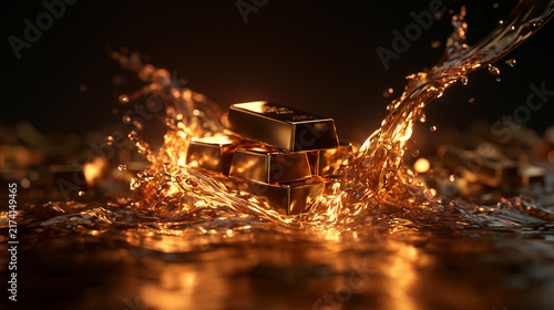 Gold Bars Splashing in Liquid Representing Wealth and Investment