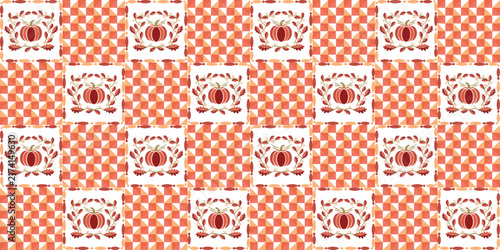 Print Autumn Pumpkin Geometric Seamless Pattern background  for  Modern traditional textile, cultural event, and elegant background