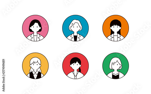 Naklejka 女性社員・従業員・女性スタッフ・経営者のシンプルな線画のアイコン素材セット＿丸型・円形