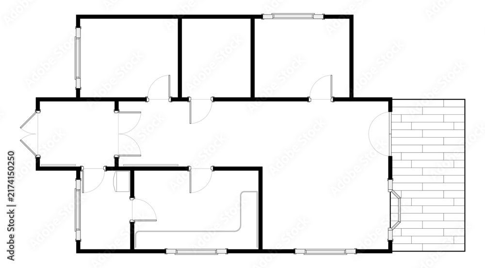 Obraz premium House floor plan. Blueprint layout and residential room arrangement. Architectural sketch for construction draft, property planning and engineering presentation. Vector room zoning for apartment