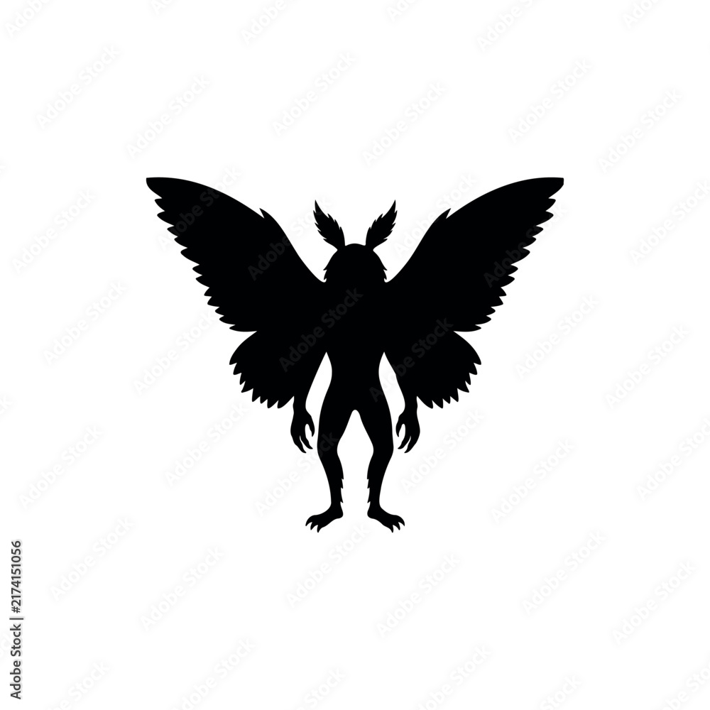 Fototapeta premium Mothman silhouette vector flat design on white background. 