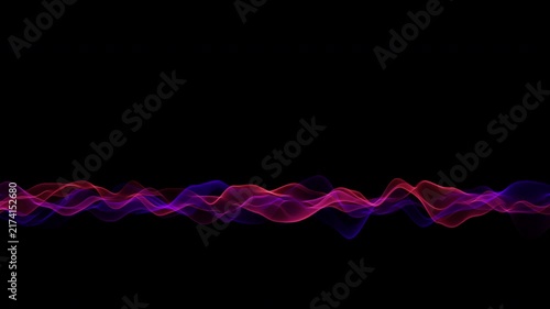 Elegant neon energy waves in vibrant red, purple, and blue flow horizontally on a black background, creating a mesmerizing abstract animation for modern digital projects.