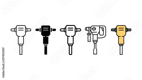Bild auf Leinwand Set of construction jackhammer icons in various line and solid flat styles