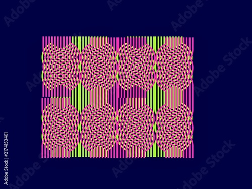 Dense Repeating Circular Line Pattern in Neon Pink, Lime Green and Peach for Decorative Abstract Background