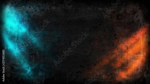 Dark background with opposing vibrant blue and orange energy clouds