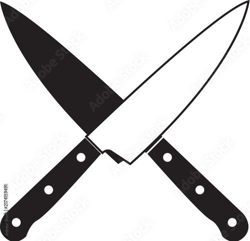Sharp Stainless Steel Kitchen Knife with Black Handle Isolated on White Background