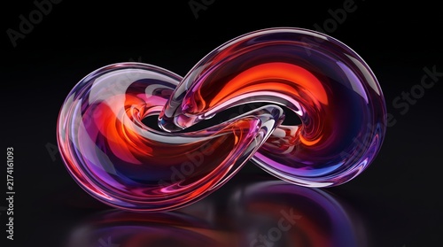 Glossy 3D glass entwines into a crimson infinity knot