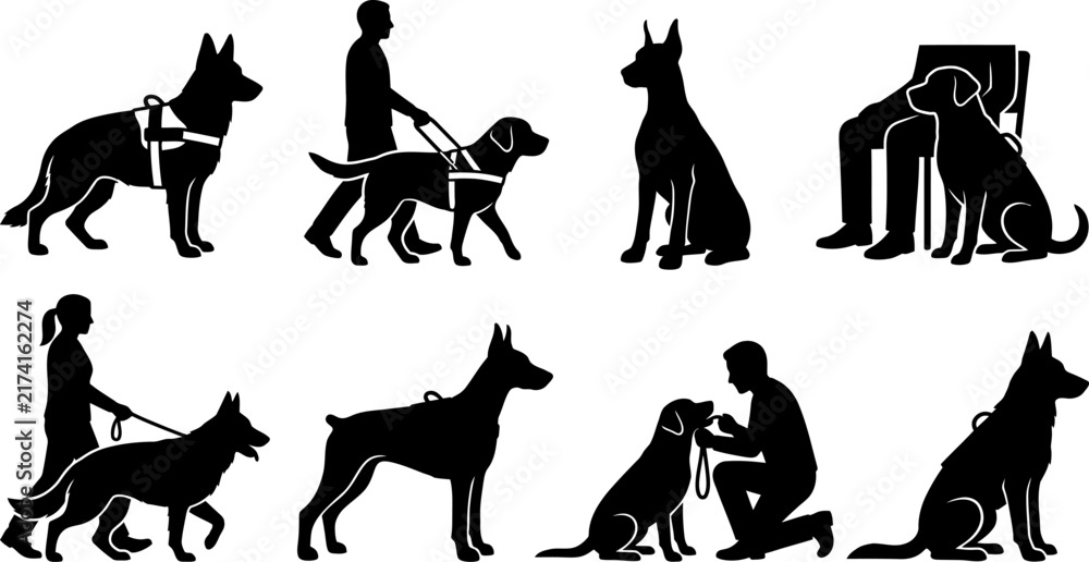 Fototapeta premium Service Dogs Vector Silhouette Set