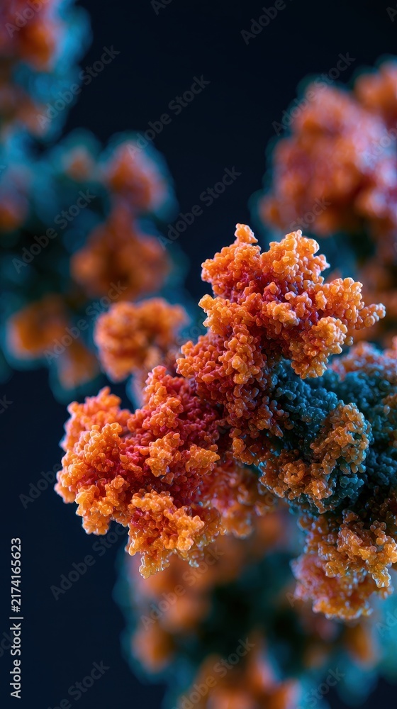 Fototapeta premium Abstract Molecular Cluster: Vibrant Orange and Teal Hues
