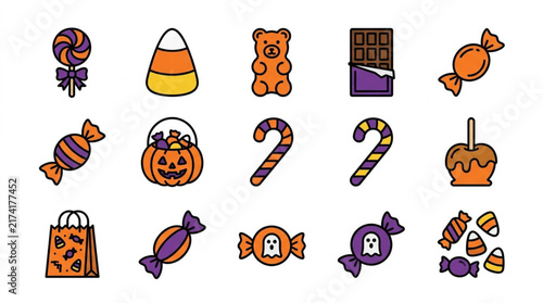 Obraz na plátne Colorful Halloween Candy and Treats Illustration Set.