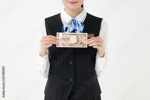 Plakat お金を持つ女性