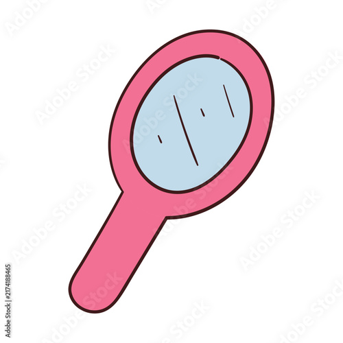 cute hand drawn cartoon pink mirror for sticker and icon