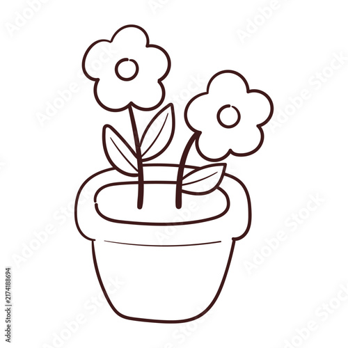 cute coloring page for kids with hand drawn cartoon flower pot