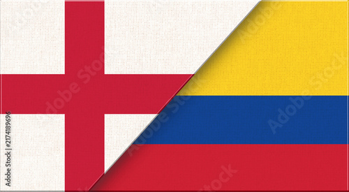 Cuadro en lienzo Double flag of England and Colombia on fabric texture - 3D illustration