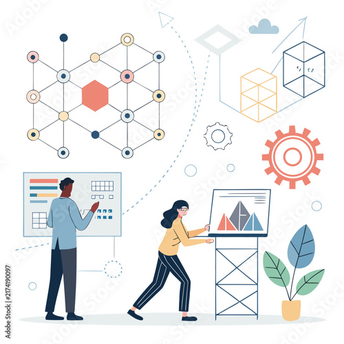 automated data analysis machine learning system flat vector illustration