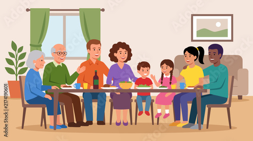 Happy Multigenerational Family Enjoying A Delicious Dinner At Home