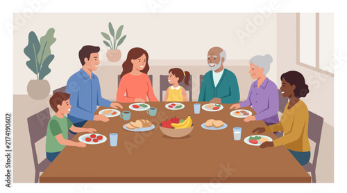Multi-generational Family Members Enjoying a Healthy Homemade Dinner Meal
