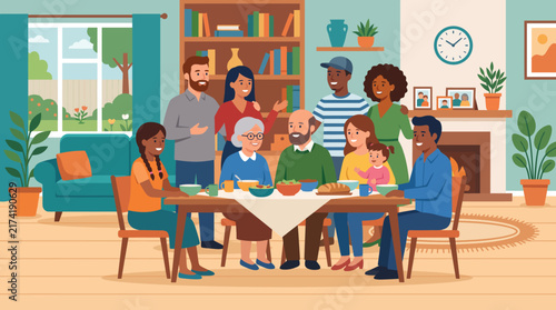 Multi-Generational Family Gathering Sharing a Festive Dinner at Home