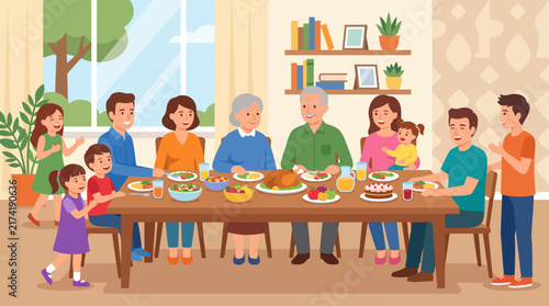 Happy Extended Family Enjoying A Festive Holiday Dinner Celebration