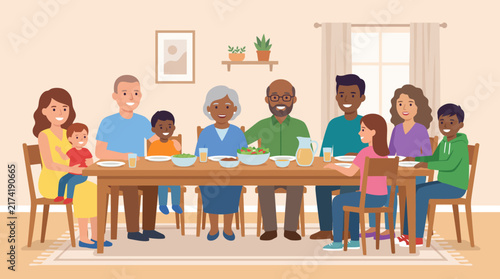 Diverse Multigenerational Family Enjoying A Joyful Holiday Dinner Together