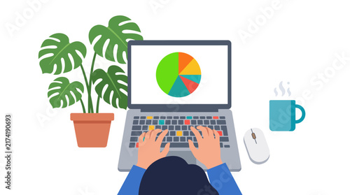 Professional Workspace Concept with Person Analyzing Digital Data Graphs
