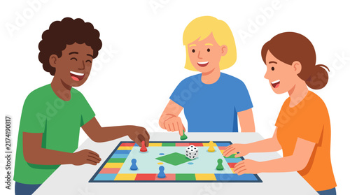 Diverse Group of Friends Enjoying a Fun Board Game Together at Home Table