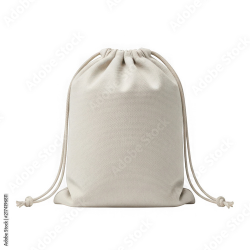Beige drawstring cotton tote bag isolated