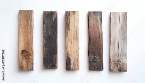 Five Weathered Wooden Planks On White Backgrounds
