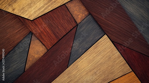 Geometric wood mosaic with varied grain textures pattern