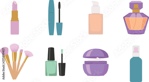 Beauty Makeup Illustration Collection with Lipstick Mascara Perfume and Cosmetic Items
