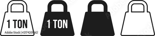 Foto Black and white vector weight icon set showing one ton capacity labels on transp