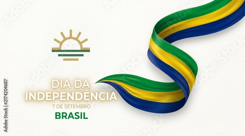 Brazil Independence Day greeting card, Dia da Independência 7 de Setembro banner, wavy ribbon in national colors