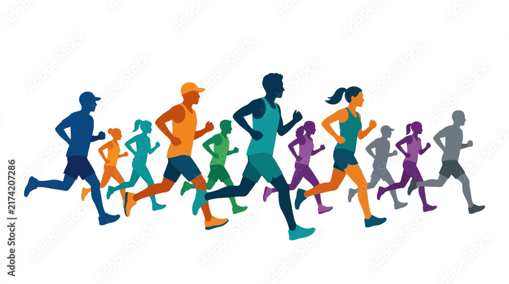 Fototapeta premium Colorful Silhouettes of People Running and Jogging Group