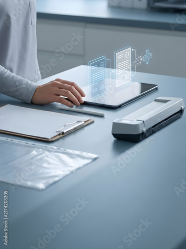 Healthcare data transfer and digital medical records on tablet