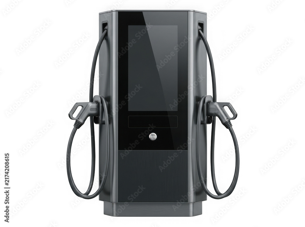 Fototapeta premium modern dual port public electric vehicle charging station kiosk isolated on transparent background