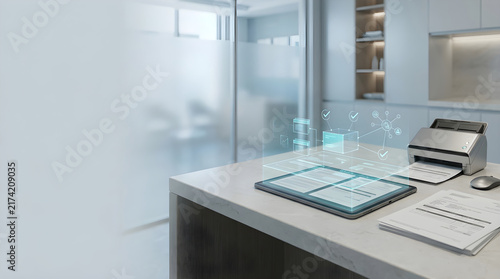 Digital document management system with hologram interface on tablet