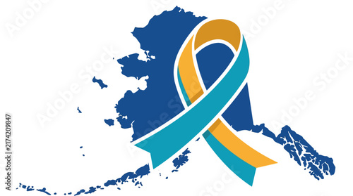 Alaska state map silhouette with awareness ribbon symbol.