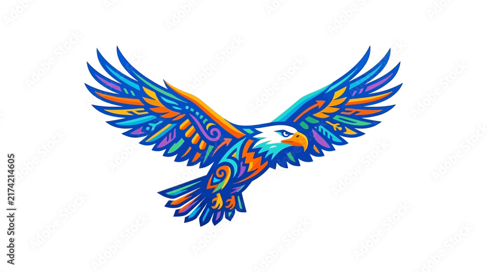 Fototapeta premium Vibrant artistic eagle illustration with intricate colorful patterns.