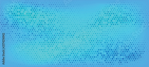 Minimal cyan-blue background with a dense field of blue halftone dots, dots increasing in size toward the lower right corner.