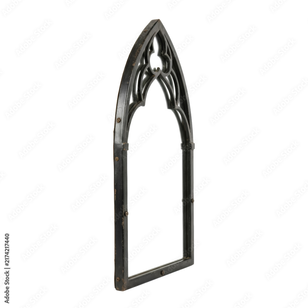 Fototapeta premium Gothic arch mirror frame with ornate metal detailing