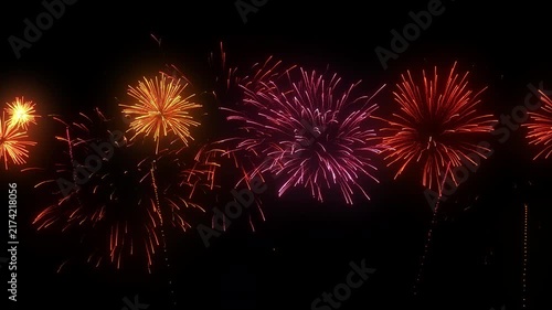 Fireworks particle with glowing red pink and orange sparks exploding on transparent background