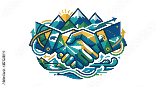 Abstract illustration of a handshake symbolizing business partnership and cooperation.