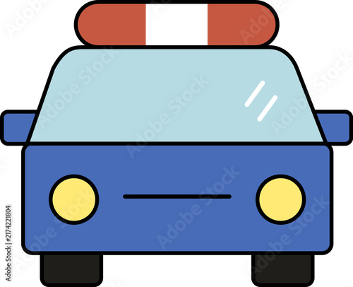 Obraz na plátně Simple Blue Police Car Front View Flat Vector Illustration