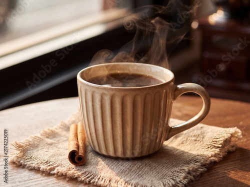 Artisanal Handmade Fluted Beige Ceramic Mug For Cozy Autumn