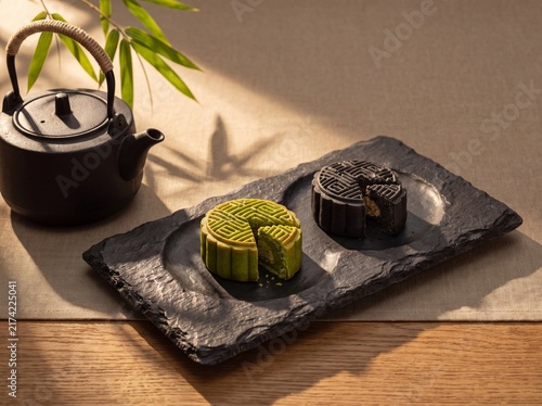 Set Of Two Artisanal Matcha And Black Sesame Geometric