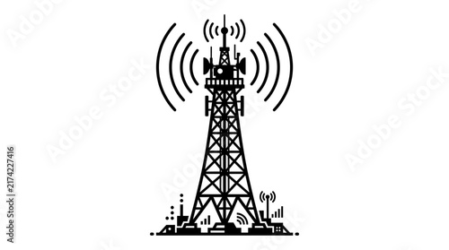 Black and white vector illustration of a telecommunications radio tower.