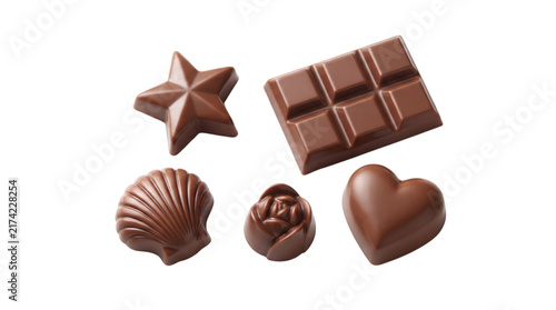 Assortment of premium dark chocolate candies in various shapes for luxury confectionery treat.