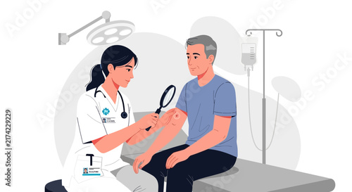 Medical Professional Examining Patient's Skin with a Magnifying Glass for Diagnosis