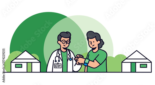 Medical Professional Examining Patient's Smartwatch Display in Modern Healthcare Setup, Digitized.